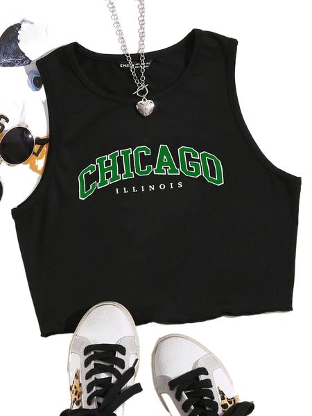 letter graphic ribbed knit tank y7wt#, White 
letter graphic ribbed knit tank y7wt#, White