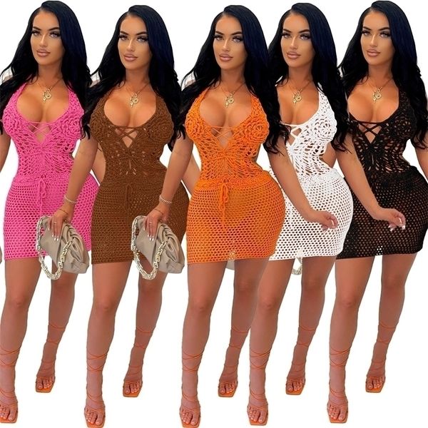casual women dress hollow out backless bandage solid color summer beach mini sleeveless es for vestidos 220615, Black;gray
casual women dress hollow out backless bandage solid color summer beach mini sleeveless es for vestidos 220615, Black;gray