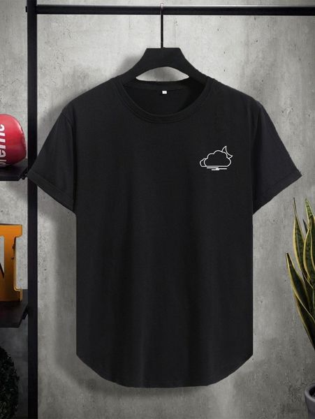 men cloud print curved hem tee j6cv#, White;black