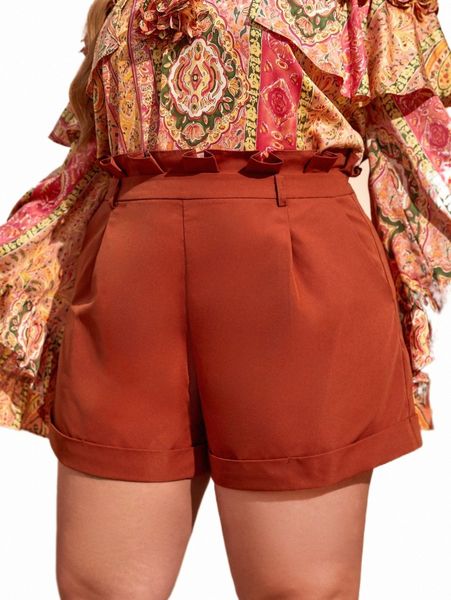 plus paperbag waist slant pocket shorts j3k8#, Black