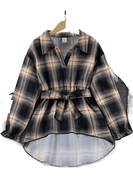 girls plaid print belted blouse z65k#, Black;white
girls plaid print belted blouse z65k#, Black;white
