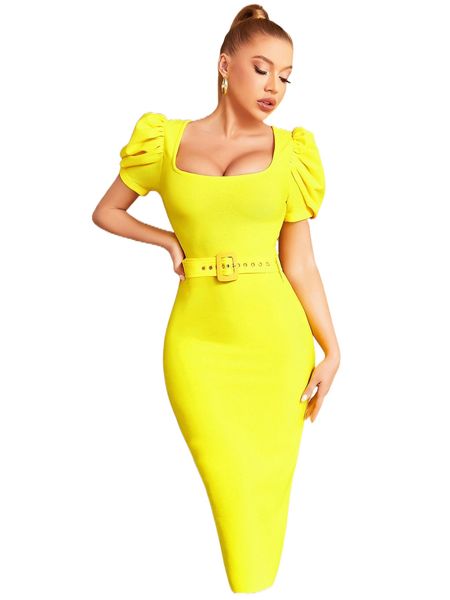 adyce puff sleeve scoop neck buckled belted bandage dress l2l2#, Black;gray
adyce puff sleeve scoop neck buckled belted bandage dress l2l2#, Black;gray