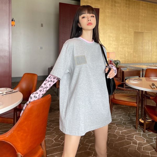 women's t-shirt designer weldone letter 2021 cotton loose medium long fake two-piece t-shirt women's short sleeve splicing fashion, White
women's t-shirt designer weldone letter 2021 cotton loose medium long fake two-piece t-shirt women's short sleeve splicing fashion, White