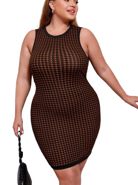 plus houndstooth contrast trim bodycon dress f8cp#, Black
plus houndstooth contrast trim bodycon dress f8cp#, Black