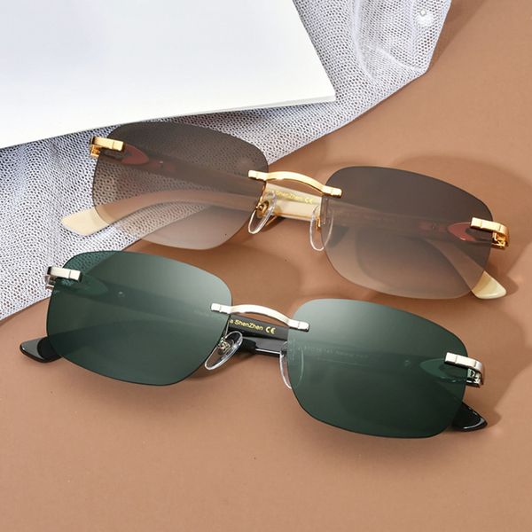 sunglasses natural black ox horn leg high-end luxury men's and women's universal anti ultraviolet frameless style, White;black 
sunglasses natural black ox horn leg high-end luxury men's and women's universal anti ultraviolet frameless style, White;black