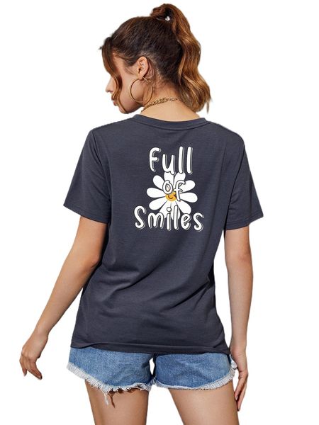 floral and slogan graphic tee s3fp#, White