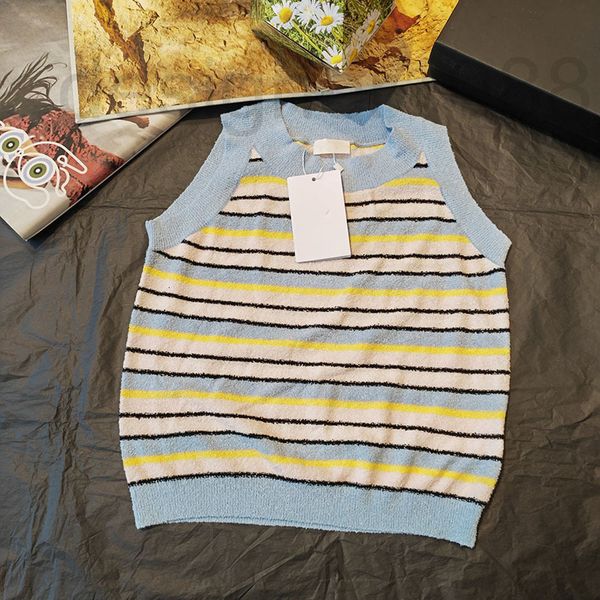 women's knits & tees designer new products in summer 2022 simple color contrast striped round neck slim fit sleeveless knitted women�, White
women's knits & tees designer new products in summer 2022 simple color contrast striped round neck slim fit sleeveless knitted women�, White