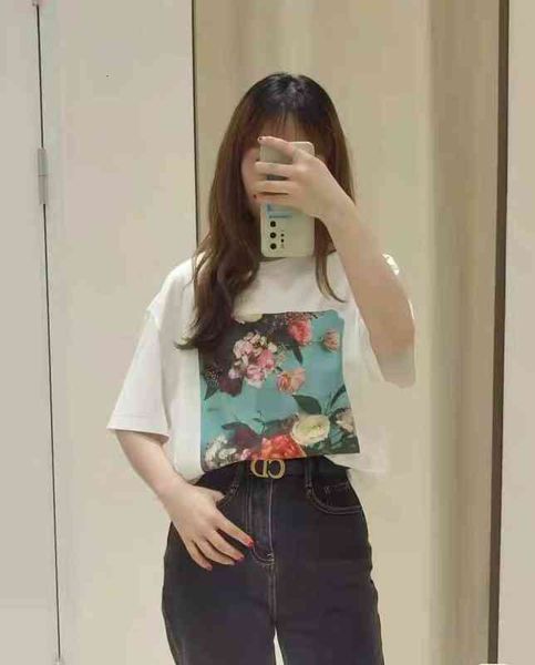 women's t-shirt spring and summer temperament lady style artistic sense flower print round neck versatile short sleeve t-shirt wome, White
women's t-shirt spring and summer temperament lady style artistic sense flower print round neck versatile short sleeve t-shirt wome, White