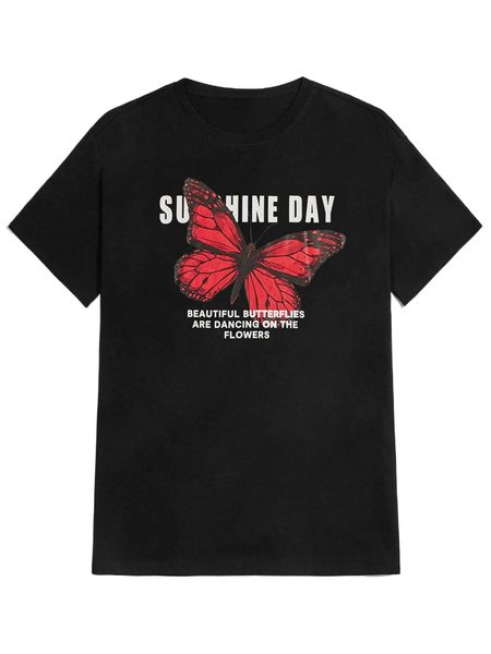 romwe guys butterfly & letter graphic tee l1sq#, White;black 
romwe guys butterfly & letter graphic tee l1sq#, White;black