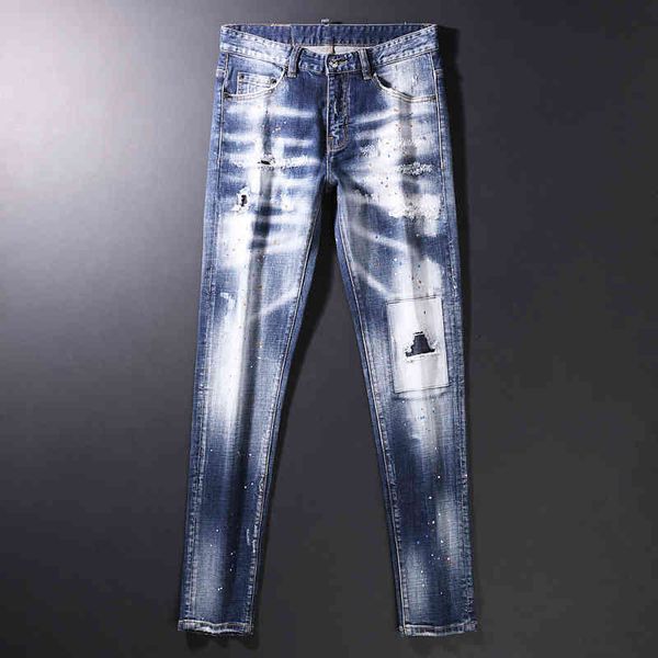 men's jeans fashion youth hole patch men's slim legged jeans washed white micro elastic fashion brand ltvc, Blue
men's jeans fashion youth hole patch men's slim legged jeans washed white micro elastic fashion brand ltvc, Blue