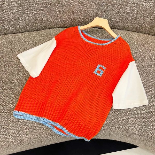 women's t-shirt designer spring and summer 2022 new knitted stitching contrast short sleeve t-shirt women's pullover loose trendy, White
women's t-shirt designer spring and summer 2022 new knitted stitching contrast short sleeve t-shirt women's pullover loose trendy, White