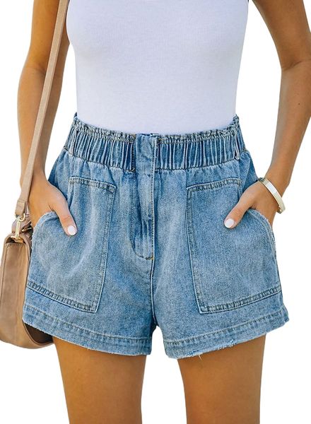 women denim shorts summer causal high elastic waist drawstring cuffed hem denim jean shorts s-2xl z7uc#, White;black
women denim shorts summer causal high elastic waist drawstring cuffed hem denim jean shorts s-2xl z7uc#, White;black