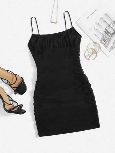 solid ruched mesh bodycon dress k2il#, Black;gray
solid ruched mesh bodycon dress k2il#, Black;gray