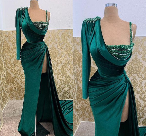 sark green mermaid prom dresses one shoulder long sleeved sheath evening gown open back feathers formal party dress, Black
sark green mermaid prom dresses one shoulder long sleeved sheath evening gown open back feathers formal party dress, Black
