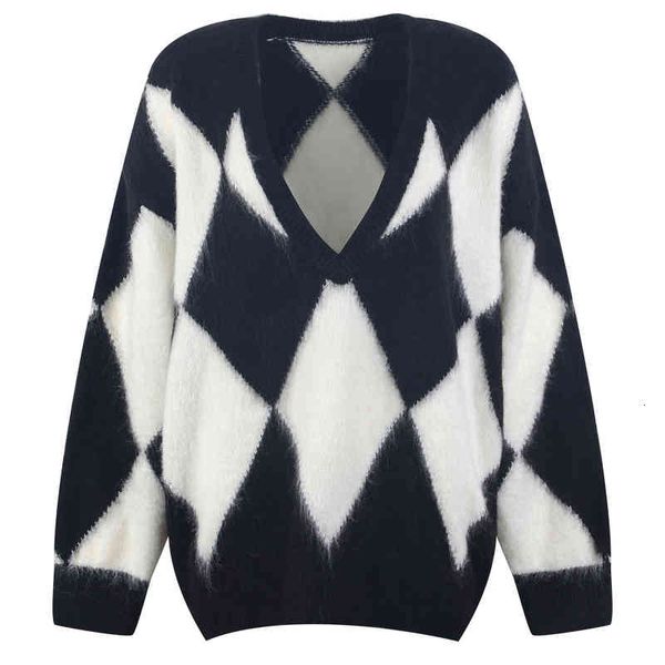 women's knits tees lazy rhombic contrast color sweater women's clothing autumn large v-neck loose mohair pullover 8pxa, White
women's knits tees lazy rhombic contrast color sweater women's clothing autumn large v-neck loose mohair pullover 8pxa, White