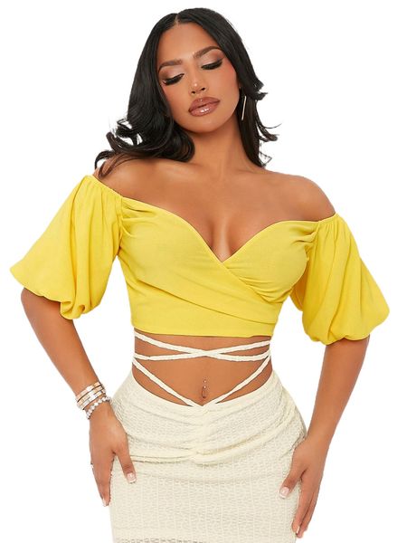 off shoulder shirred back crop blouse d7g5#, White
off shoulder shirred back crop blouse d7g5#, White