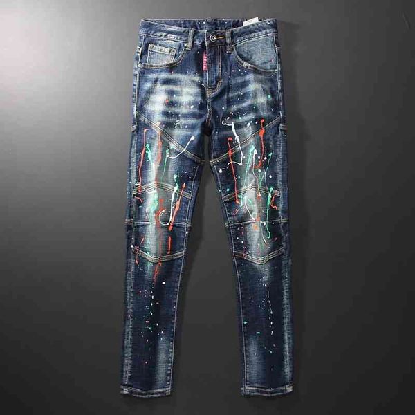men's jeans high end jeans men's slim little feet fashion brand color paint korean version casual broken hole youth trend pants gx, Blue
men's jeans high end jeans men's slim little feet fashion brand color paint korean version casual broken hole youth trend pants gx, Blue