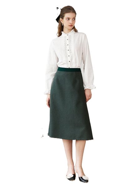 simple retro houndstooth print a-line skirt j86c#, Black
