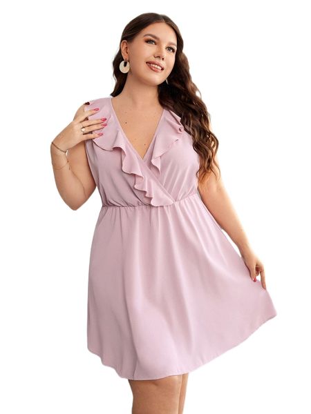 plus ruffle trim dress h7sp#, Black