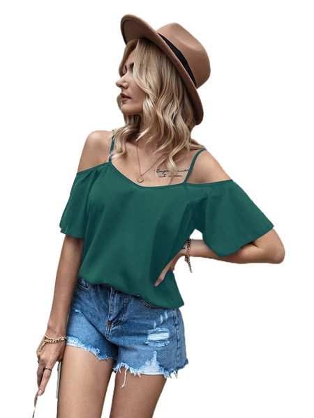 solid cold shoulder blouse z6uo#, White 
solid cold shoulder blouse z6uo#, White