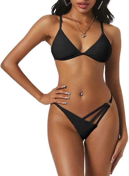 women strappy triangle bikini set two piece low rise swimsuit bralette high leg swimwear h48x#, White;black
women strappy triangle bikini set two piece low rise swimsuit bralette high leg swimwear h48x#, White;black