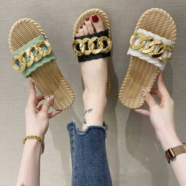 classic luxury paris ladies woven fashion metal chain flat sandals thick-soled beach shoes summer casual slippers large size designer elling, Black
classic luxury paris ladies woven fashion metal chain flat sandals thick-soled beach shoes summer casual slippers large size designer elling, Black