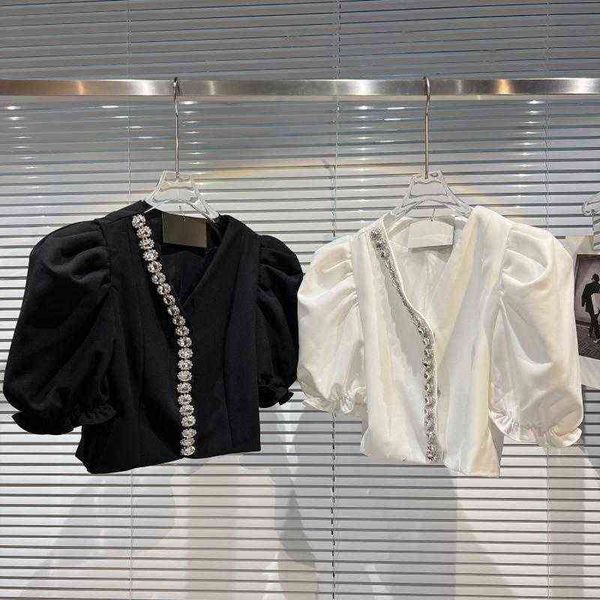 premium spring arrival short fluffy sleeve padded shoulder rhinestone v neck slim shirt women gd994, White
premium spring arrival short fluffy sleeve padded shoulder rhinestone v neck slim shirt women gd994, White