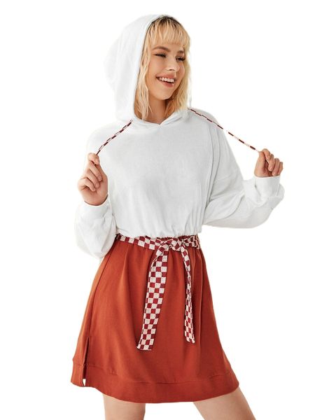 x alex two tone split hem drop shoulder drawstring hooded belted dress x6aa#, Black;gray
x alex two tone split hem drop shoulder drawstring hooded belted dress x6aa#, Black;gray