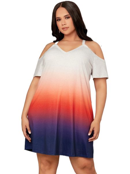 plus cold shoulder ombre dress c4p0#, Black 
plus cold shoulder ombre dress c4p0#, Black