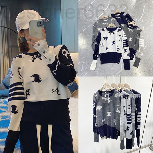 women's knits & tees designer british fashion trend tb animal jacquard college wind wool knitted pullover autumn and winter women', White
women's knits & tees designer british fashion trend tb animal jacquard college wind wool knitted pullover autumn and winter women', White