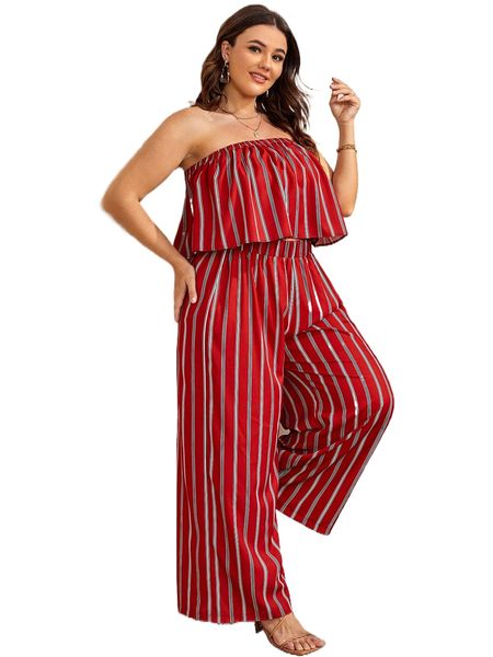 plus striped tube & wide leg pants q0z6#, Black