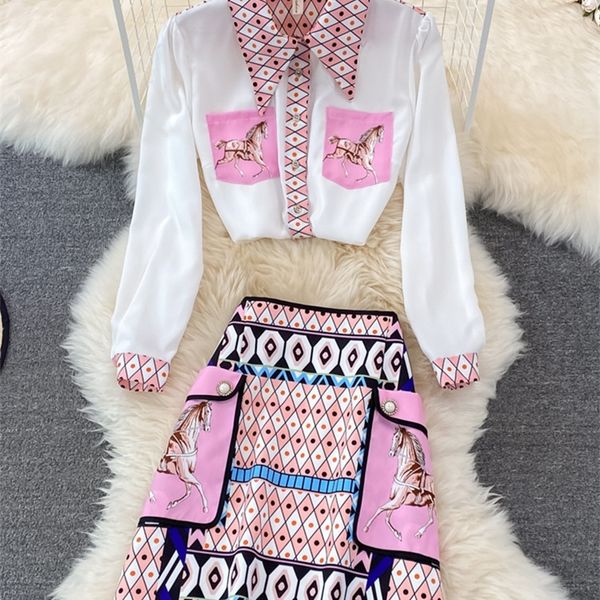 fashion runway summer skirt suit womens horse geometry print blouse and a line pocket buttons skirt 2 two piece set 220816, White
fashion runway summer skirt suit womens horse geometry print blouse and a line pocket buttons skirt 2 two piece set 220816, White