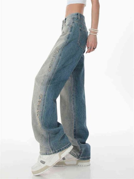 retro washed and old jeans women's summer american ins tide high street design sense contrast color embroidery straight pants t220728, Blue
retro washed and old jeans women's summer american ins tide high street design sense contrast color embroidery straight pants t220728, Blue