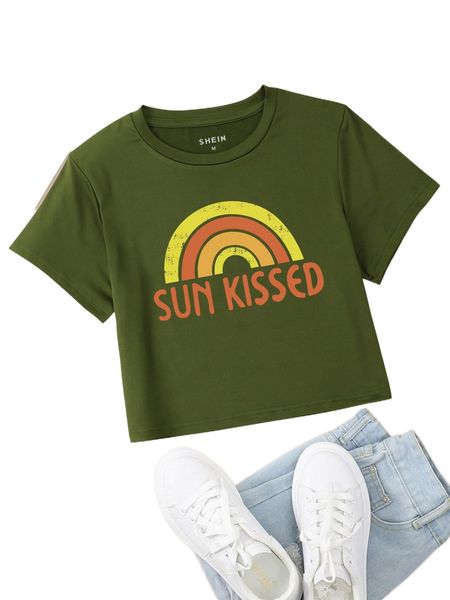 letter & rainbow print tee f8lp#, White
letter & rainbow print tee f8lp#, White