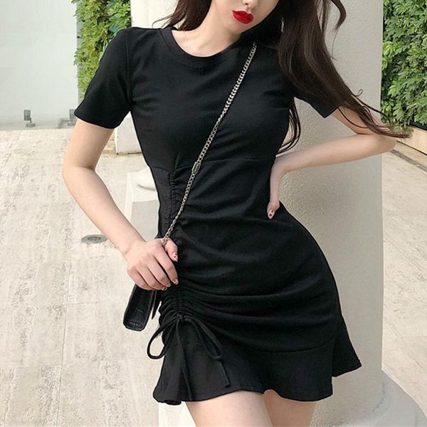 party dresses women's summer grey round neck ruffled fishtail short sleeve dress black harajuku slim drawstring wide loose, White;black
party dresses women's summer grey round neck ruffled fishtail short sleeve dress black harajuku slim drawstring wide loose, White;black