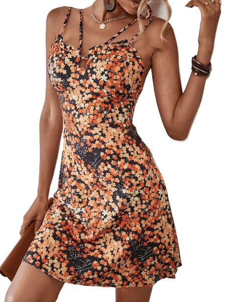 allover floral print backless dress o0s3#, Black;gray 
allover floral print backless dress o0s3#, Black;gray