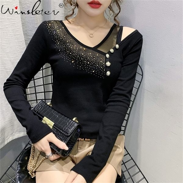 spring fall european clothes t-shirt women fashion shiny diamonds skew collar hollow out cotton girl tees 210317, White
spring fall european clothes t-shirt women fashion shiny diamonds skew collar hollow out cotton girl tees 210317, White