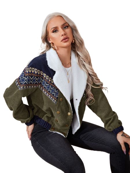 contrast faux shearling geo panel cord jacket g8gs#, Black;brown
contrast faux shearling geo panel cord jacket g8gs#, Black;brown