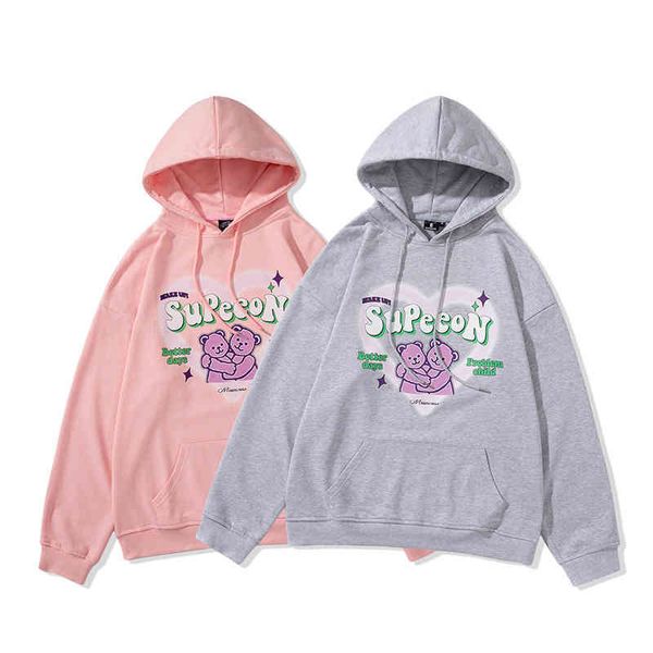 printed hoodie classic new long sleeve terry cotton loose for men and women, Black