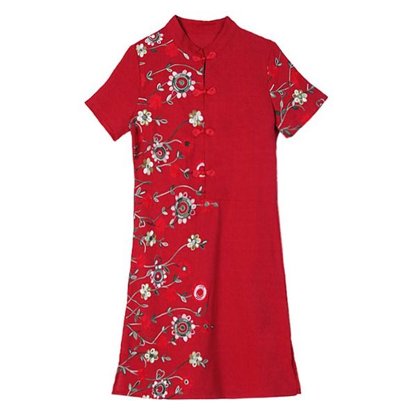 party dresses summer cotton and linen embroidery improved cheongsam dress vintage floral short sleeve mini women red black, White;black
party dresses summer cotton and linen embroidery improved cheongsam dress vintage floral short sleeve mini women red black, White;black