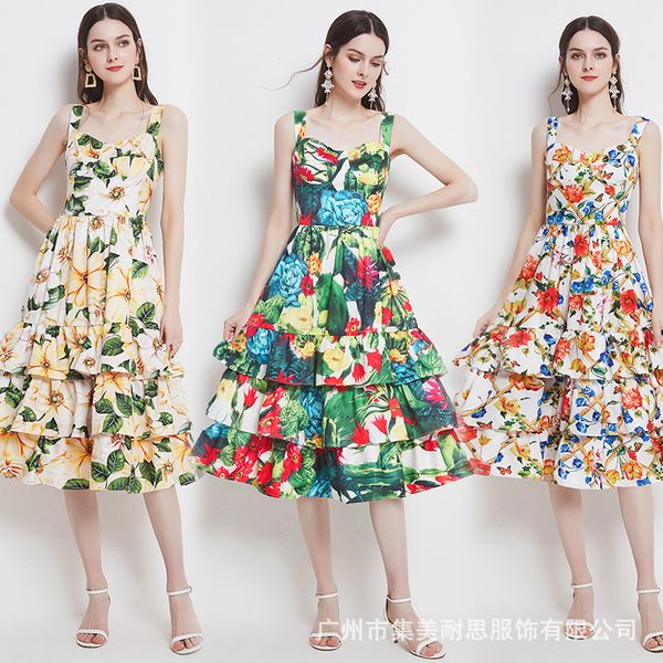 women's print dress temperament mid-length suspender cake skirt large swing back elastic european and american, Black;gray
women's print dress temperament mid-length suspender cake skirt large swing back elastic european and american, Black;gray