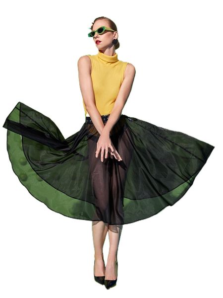 x majo belted mesh skirt without panty b2et#, Black