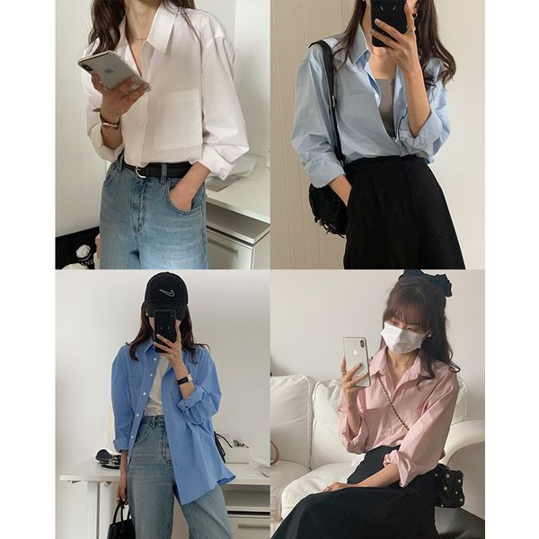 women's blouses & shirts spring new solid color all-match shirt loose and thin design small korean style top, White
women's blouses & shirts spring new solid color all-match shirt loose and thin design small korean style top, White