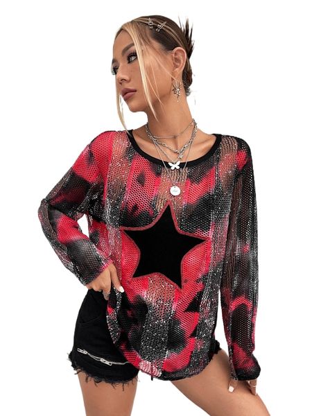 tie dye star print mesh r4x2#, White