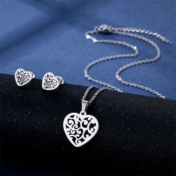 stainless steel love necklace hollow heart pendant stud earrings set women's clavicle chain jewelry holiday ornaments gift, Silver
stainless steel love necklace hollow heart pendant stud earrings set women's clavicle chain jewelry holiday ornaments gift, Silver