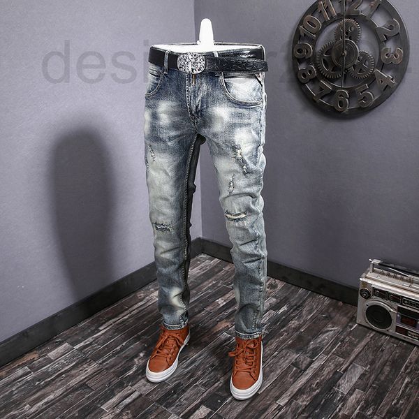 men's jeans designer spring and autumn elastic straight slim fit fashion brand leisure youth nostalgic hole patch vjvz, Blue
men's jeans designer spring and autumn elastic straight slim fit fashion brand leisure youth nostalgic hole patch vjvz, Blue