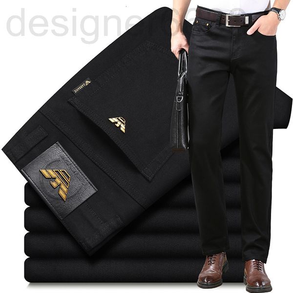 men's jeans designer spring thin business straight slim fit cotton elastic high-end black long pants 1nmr, Blue 
men's jeans designer spring thin business straight slim fit cotton elastic high-end black long pants 1nmr, Blue