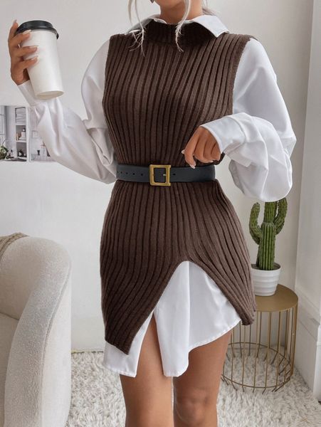 ribbed knit asymmetrical hem sweater vest without belt blouse c1pa#, White;black
ribbed knit asymmetrical hem sweater vest without belt blouse c1pa#, White;black