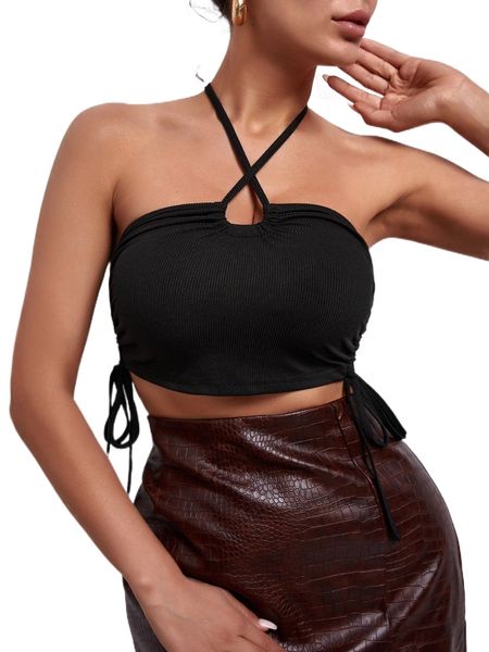 sxy drawstring side crisscross crop halter w7mk#, White
sxy drawstring side crisscross crop halter w7mk#, White