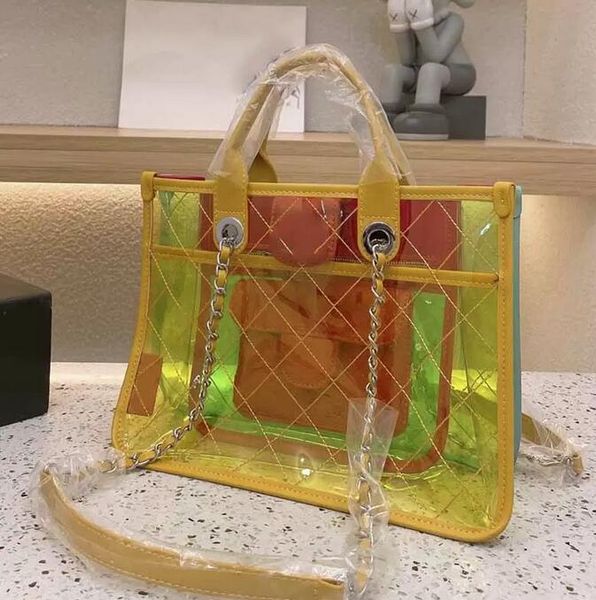 sw women fashion beach designer bag yellow-green contrast color transparent handbag designers silver metal chain hardware high capacity tote
sw women fashion beach designer bag yellow-green contrast color transparent handbag designers silver metal chain hardware high capacity tote